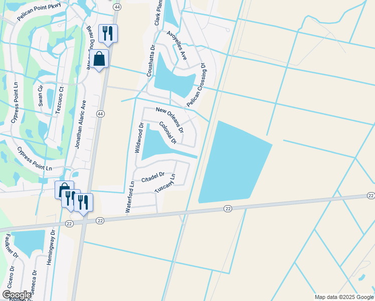map of restaurants, bars, coffee shops, grocery stores, and more near 41287 Colonial Drive in Sorrento
