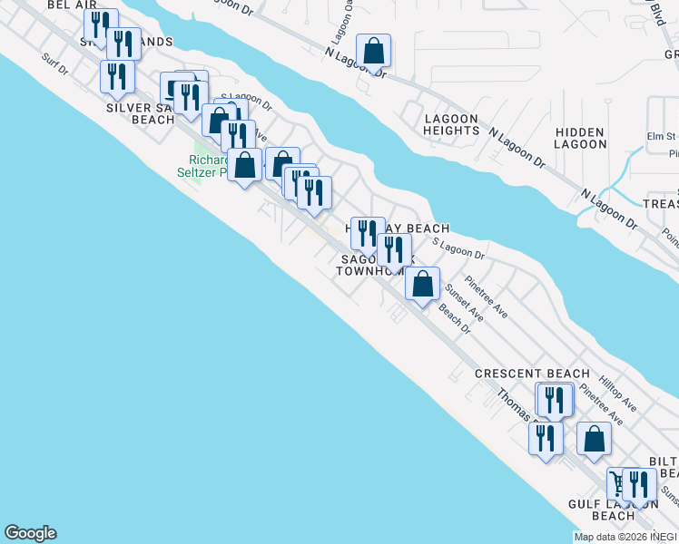 map of restaurants, bars, coffee shops, grocery stores, and more near 6716 Gulf Drive in Panama City Beach