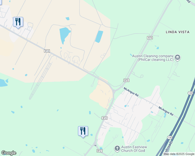 map of restaurants, bars, coffee shops, grocery stores, and more near 10205 Farm to Market Road 812 in Austin
