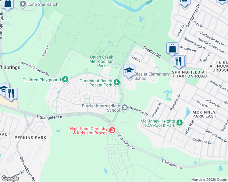 map of restaurants, bars, coffee shops, grocery stores, and more near 8900 Blaze Drive in Austin