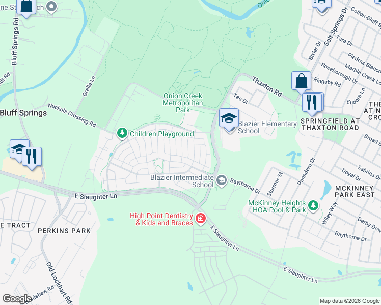 map of restaurants, bars, coffee shops, grocery stores, and more near 8816 Cattle Baron Path in Austin