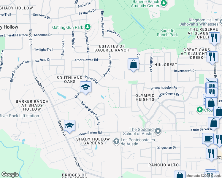 map of restaurants, bars, coffee shops, grocery stores, and more near 2608 Kerri Strug Cove in Austin