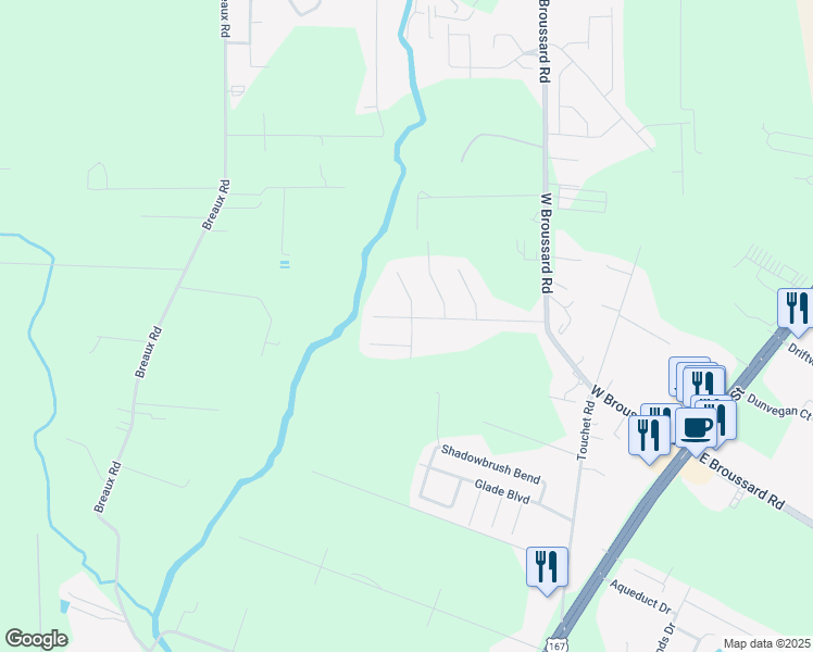 map of restaurants, bars, coffee shops, grocery stores, and more near 203 Calcasieu Crossing in Lafayette