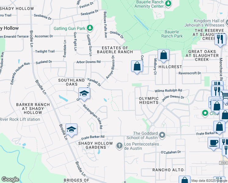 map of restaurants, bars, coffee shops, grocery stores, and more near 2608 Kerri Strug Cove in Austin