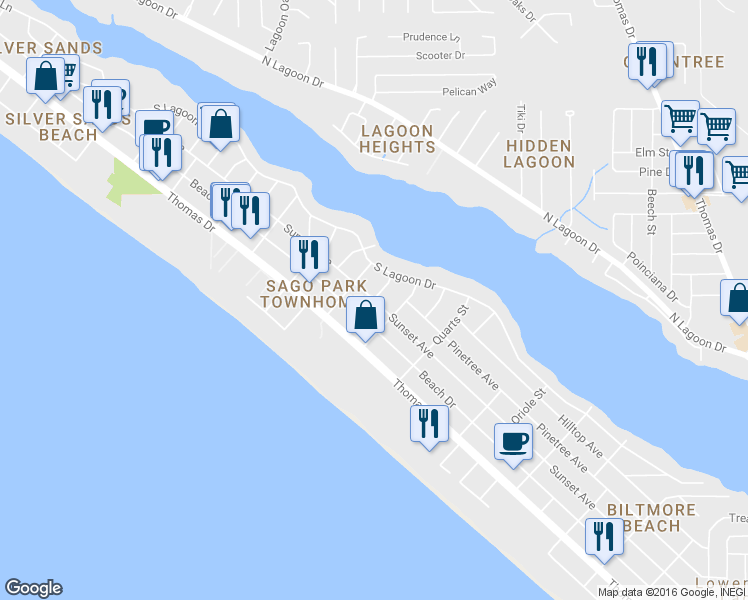 map of restaurants, bars, coffee shops, grocery stores, and more near 6605 Sunset Avenue in Panama City