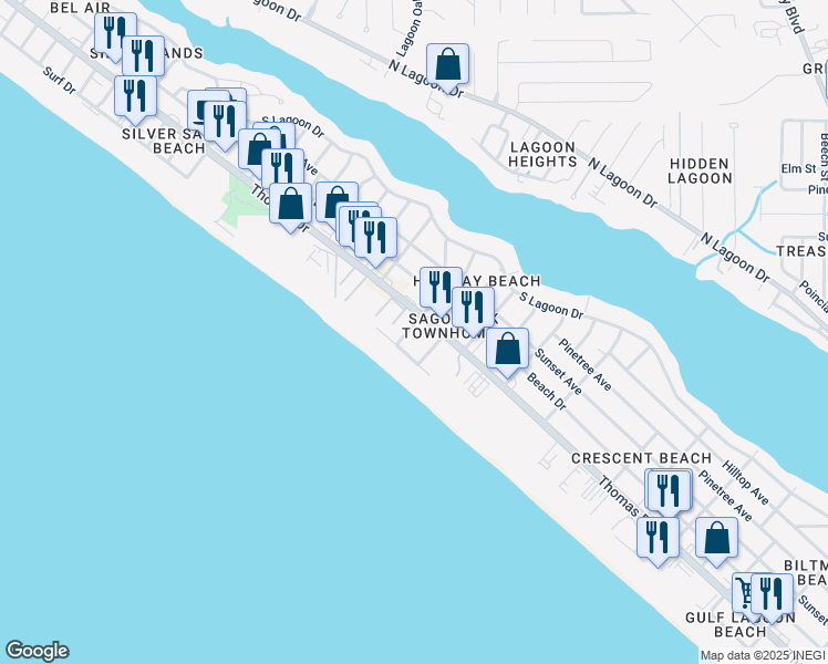 map of restaurants, bars, coffee shops, grocery stores, and more near 6716 Gulf Drive in Panama City Beach