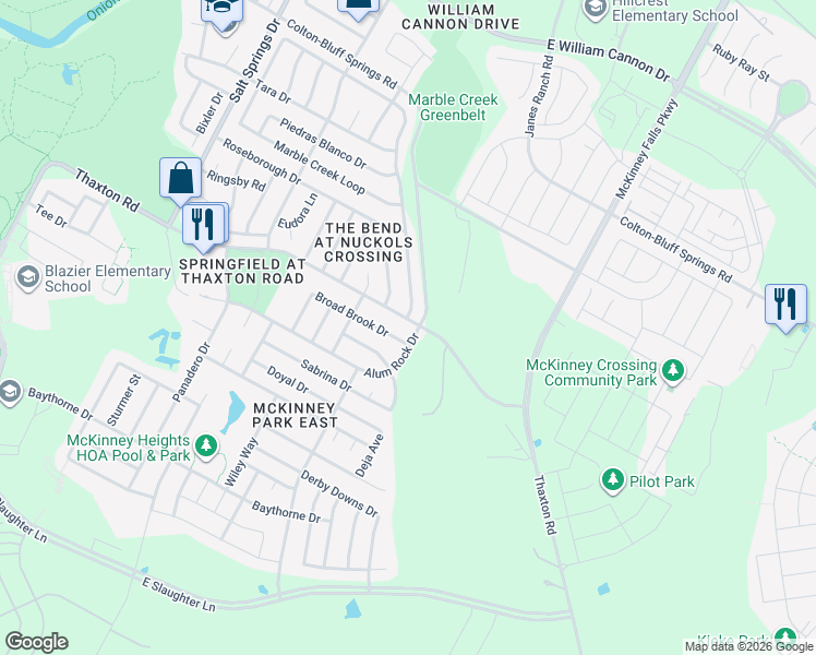 map of restaurants, bars, coffee shops, grocery stores, and more near 6913 Broad Brook Drive in Austin