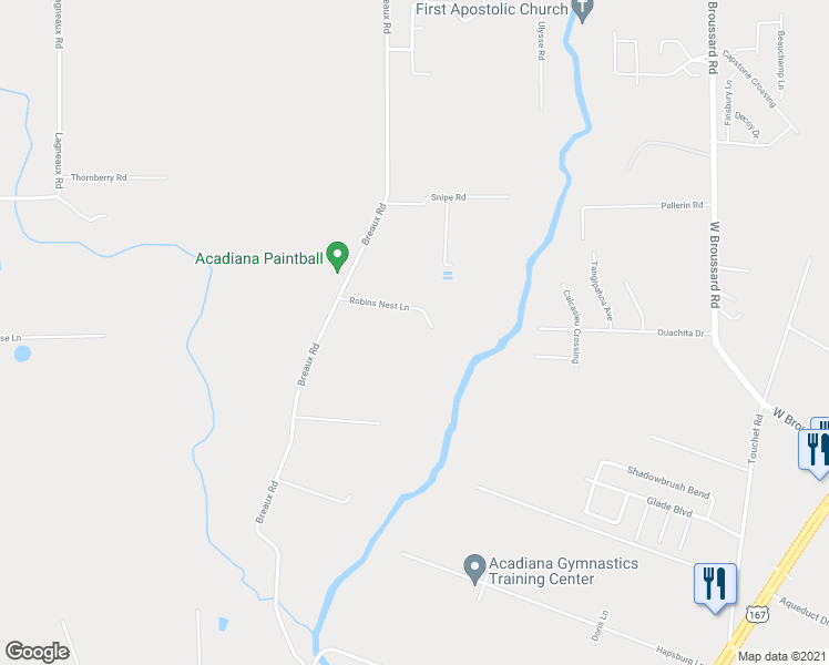 map of restaurants, bars, coffee shops, grocery stores, and more near 124 Robins Nest Lane in Lafayette