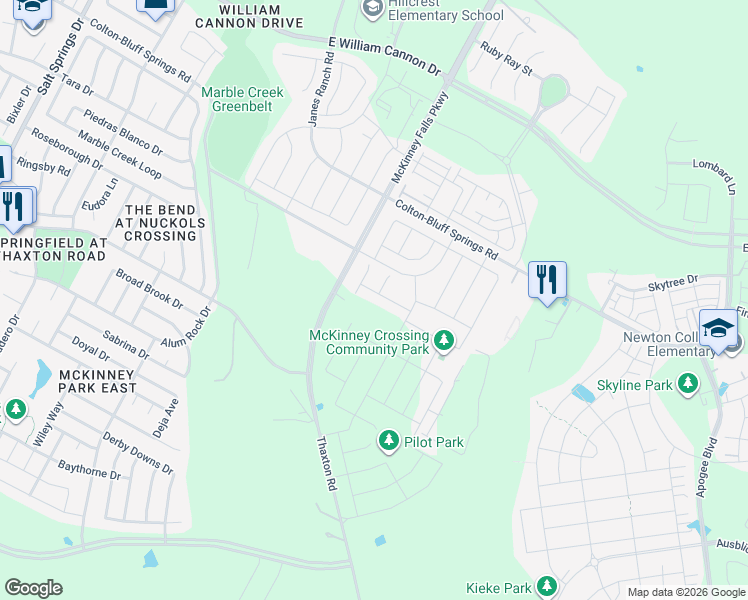 map of restaurants, bars, coffee shops, grocery stores, and more near McKinney Falls Parkway in Austin
