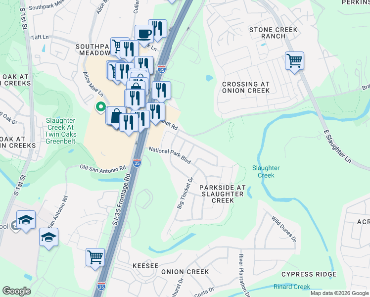 map of restaurants, bars, coffee shops, grocery stores, and more near 10013 Isle Royale Way in Austin