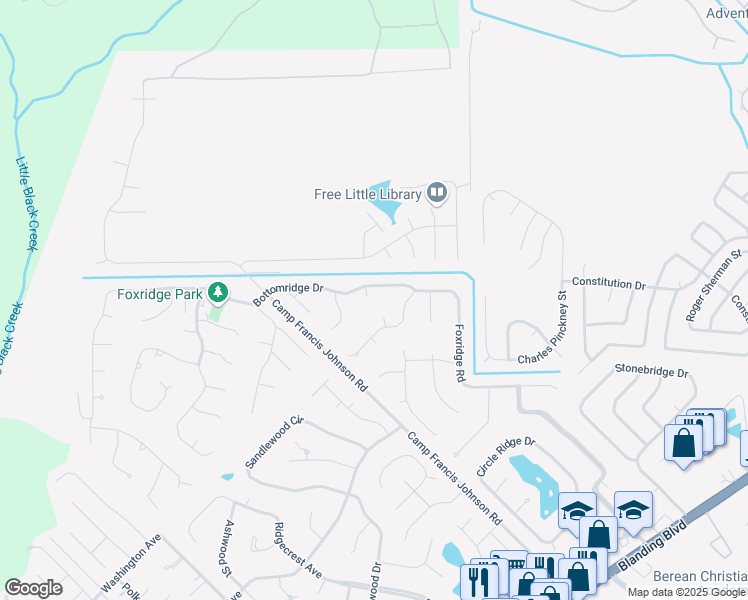 map of restaurants, bars, coffee shops, grocery stores, and more near 279 Deepridge Court in Orange Park