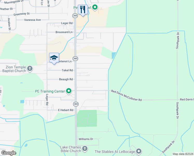 map of restaurants, bars, coffee shops, grocery stores, and more near 728 Murbelle Road in Lake Charles