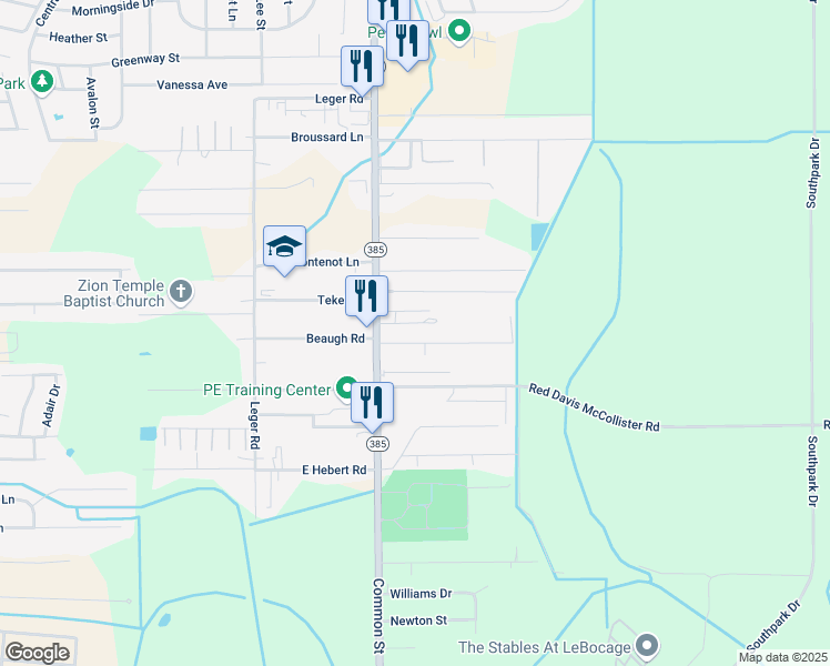 map of restaurants, bars, coffee shops, grocery stores, and more near 614 Murbelle Rd in Lake Charles