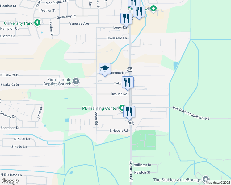 map of restaurants, bars, coffee shops, grocery stores, and more near 420 Beaugh Rd in Lake Charles