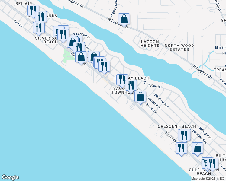 map of restaurants, bars, coffee shops, grocery stores, and more near 4114 Holiday Drive in Panama City