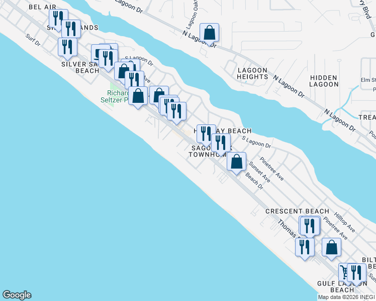 map of restaurants, bars, coffee shops, grocery stores, and more near 6716 Gulf Drive in Panama City Beach