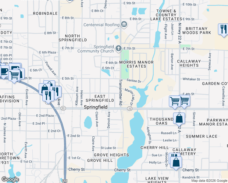 map of restaurants, bars, coffee shops, grocery stores, and more near 317 Transmitter Road in Panama City