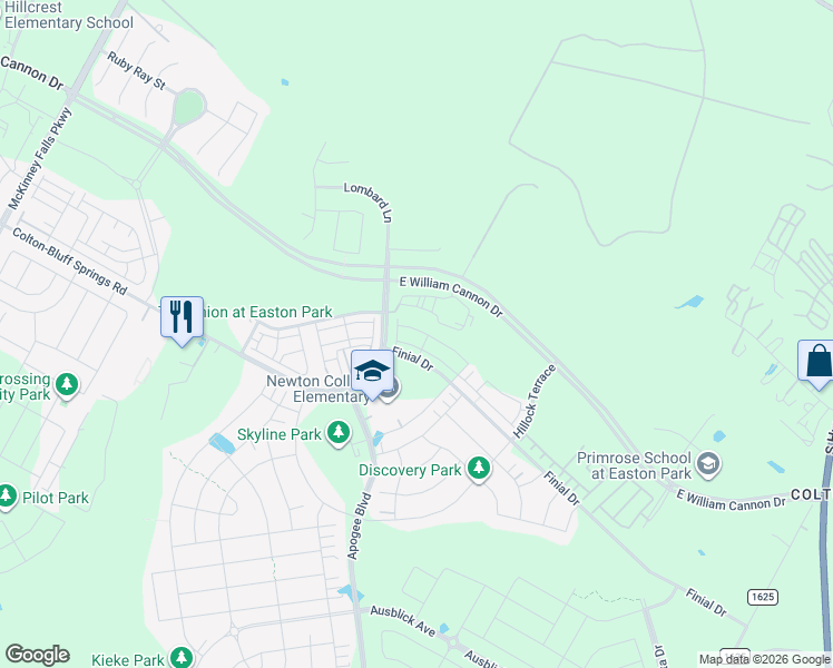 map of restaurants, bars, coffee shops, grocery stores, and more near 8102-8476 Colton-Bluff Springs Road in Austin