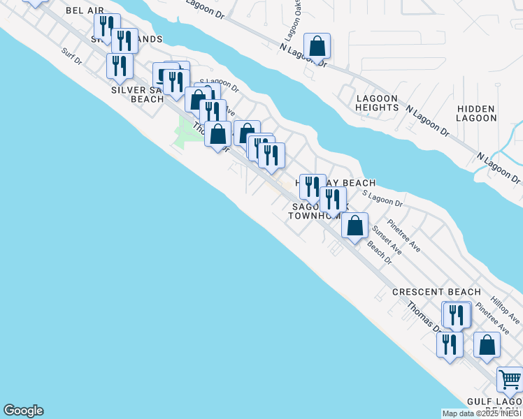 map of restaurants, bars, coffee shops, grocery stores, and more near 6805 Gulf Drive in Panama City Beach