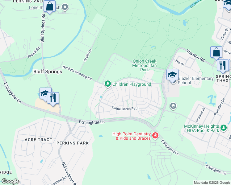 map of restaurants, bars, coffee shops, grocery stores, and more near 5316 Baythorne Drive in Austin