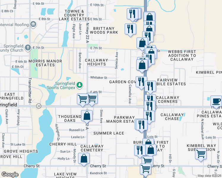 map of restaurants, bars, coffee shops, grocery stores, and more near 5215 Lee Drive in Panama City