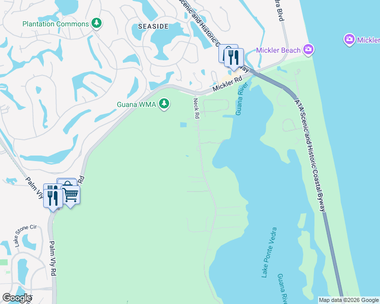 map of restaurants, bars, coffee shops, grocery stores, and more near 1169 Neck Road in Ponte Vedra Beach