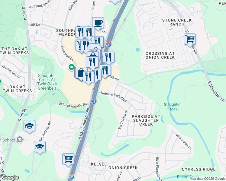 map of restaurants, bars, coffee shops, grocery stores, and more near 10020 Anahuac Trail in Austin