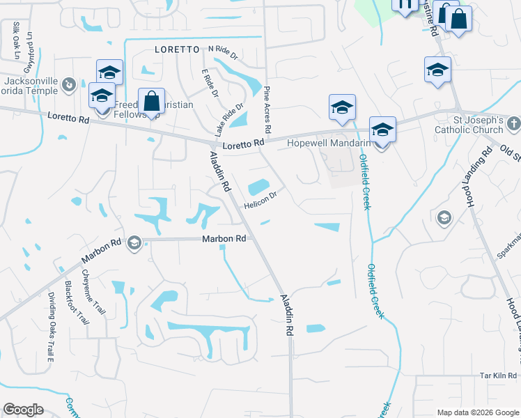 map of restaurants, bars, coffee shops, grocery stores, and more near 3757 Helicon Drive in Jacksonville