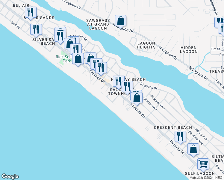 map of restaurants, bars, coffee shops, grocery stores, and more near 6812 Thomas Drive in Panama City Beach