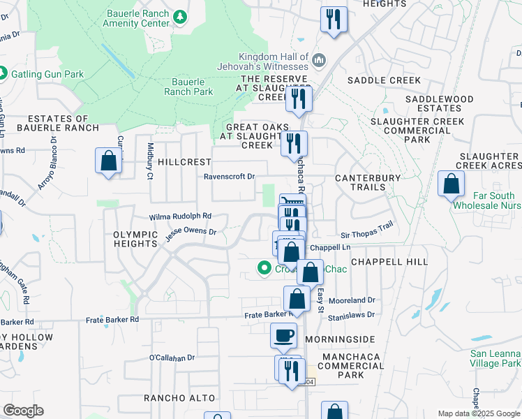 map of restaurants, bars, coffee shops, grocery stores, and more near 1900 Marcus Abrams Boulevard in Austin