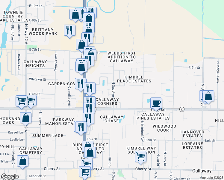 map of restaurants, bars, coffee shops, grocery stores, and more near 421 North Gay Avenue in Panama City
