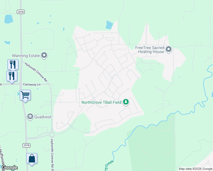 map of restaurants, bars, coffee shops, grocery stores, and more near 27160 Sofia Forest Drive in Magnolia