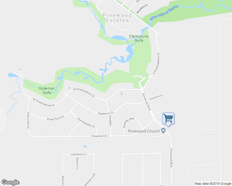 map of restaurants, bars, coffee shops, grocery stores, and more near 299 West Pineshadows Drive in Sour Lake