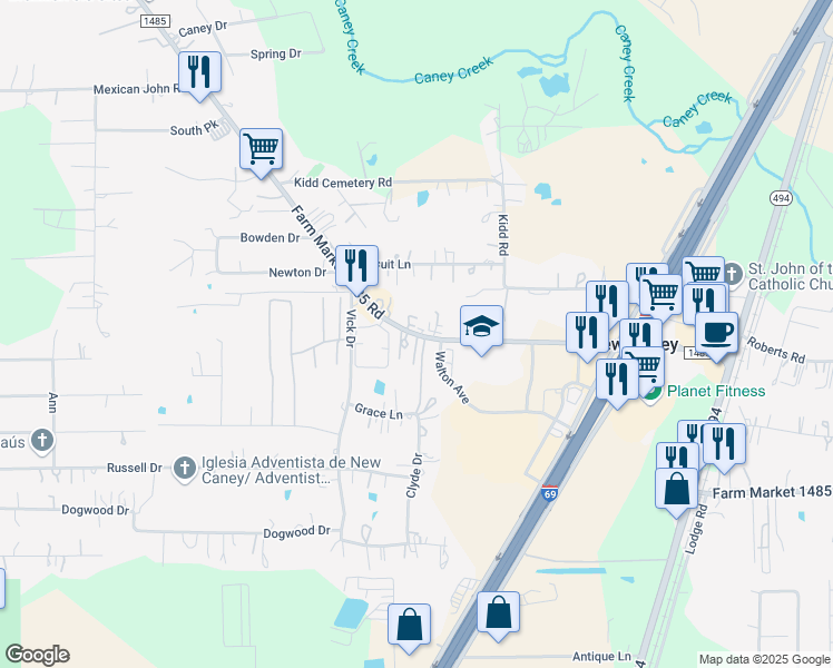 map of restaurants, bars, coffee shops, grocery stores, and more near in New Caney