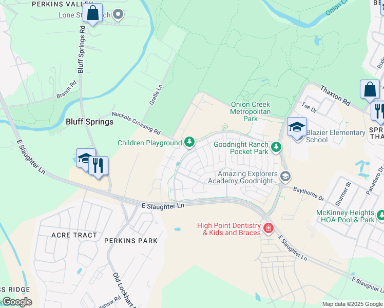 map of restaurants, bars, coffee shops, grocery stores, and more near 8705 Alderman Drive in Austin