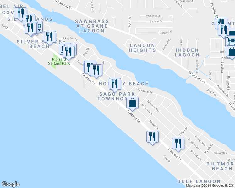 map of restaurants, bars, coffee shops, grocery stores, and more near 6723 Beach Drive in Panama City