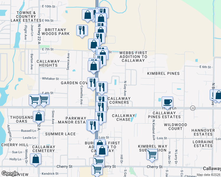 map of restaurants, bars, coffee shops, grocery stores, and more near 428 North Anita Drive in Panama City