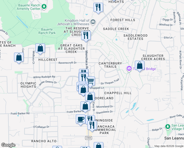 map of restaurants, bars, coffee shops, grocery stores, and more near 11128 Lost Maples Trail in Austin