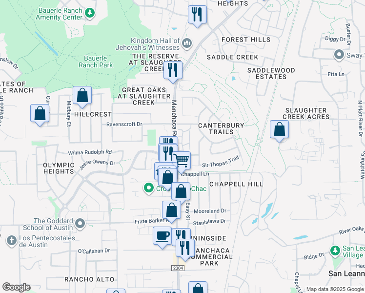 map of restaurants, bars, coffee shops, grocery stores, and more near 11128 Lost Maples Trail in Austin