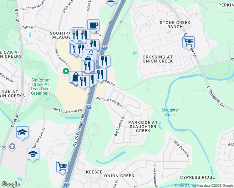 map of restaurants, bars, coffee shops, grocery stores, and more near 10000 Anahuac Trail in Austin