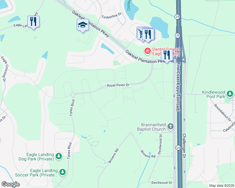 map of restaurants, bars, coffee shops, grocery stores, and more near 4044 Heatherbrook Place in Orange Park