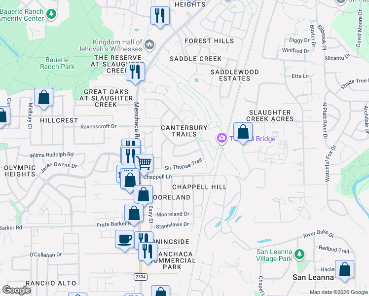 map of restaurants, bars, coffee shops, grocery stores, and more near 11317 Canterbury Tales Lane in Austin