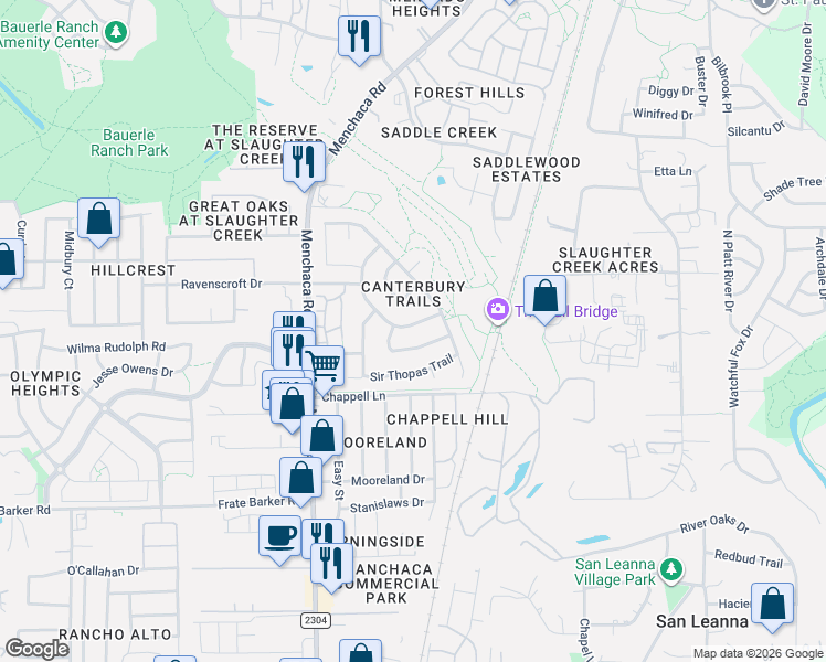map of restaurants, bars, coffee shops, grocery stores, and more near 11317 Canterbury Tales Lane in Austin
