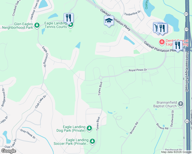 map of restaurants, bars, coffee shops, grocery stores, and more near 488 Tynes Boulevard in Middleburg