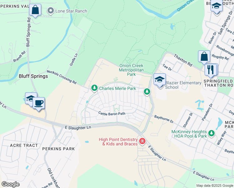 map of restaurants, bars, coffee shops, grocery stores, and more near 8721 Mina Drive in Austin