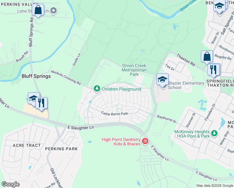 map of restaurants, bars, coffee shops, grocery stores, and more near 8721 Mina Drive in Austin
