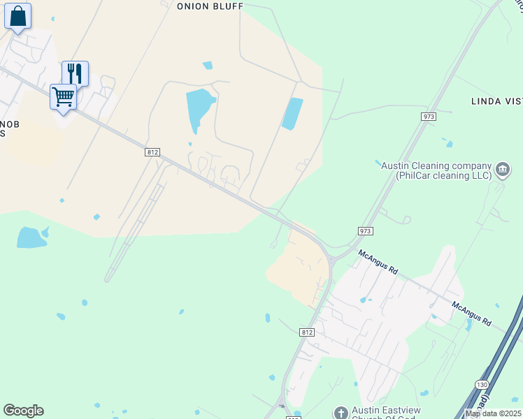 map of restaurants, bars, coffee shops, grocery stores, and more near 10108 Farm to Market Road 812 in Austin