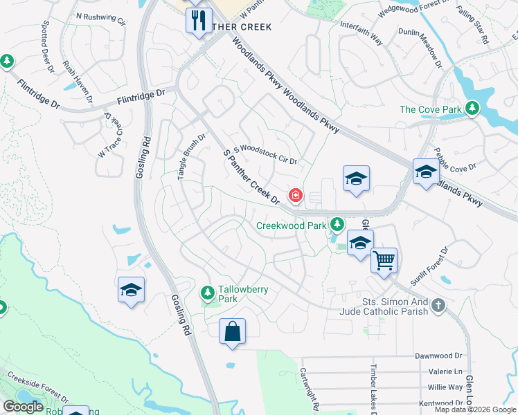 map of restaurants, bars, coffee shops, grocery stores, and more near 14 Basal Briar Court in Spring
