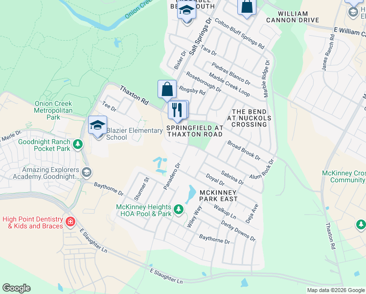 map of restaurants, bars, coffee shops, grocery stores, and more near 8705 Alum Rock Drive in Austin