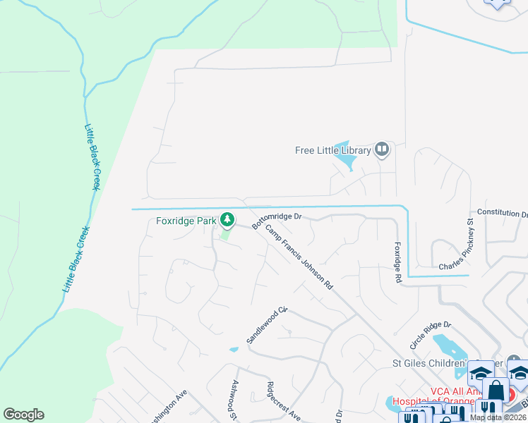 map of restaurants, bars, coffee shops, grocery stores, and more near 2576 Bottomridge Drive in Orange Park